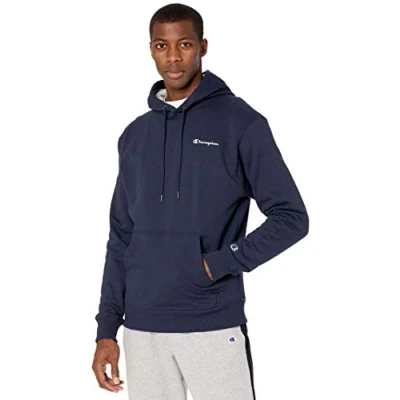 Abbildung von Champion Herren, Powerblend, Fleece Hoodie, Comfortable Men&#039;s Sweatshirt, Logo (Reg. Or Big &amp; Tall) Kapuzenpullover, Navy Small Script, Medium