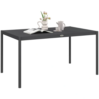 Abbildung von Outsunny Gartentisch, Esstisch für 6 Personen, Terrassentisch, Balkontisch aus Alu, Dunkelgrau, 145 x 90 74 cm