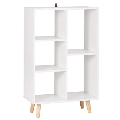 Abbildung von WOLTU Bücherregal, Raumteiler, Standregal Weiß, Aufbewahrungsregal für Wohnzimmer Schlafzimmer Büro, aus Holzwerkstoff, mit Massivholzbeinen, 60x95x30 cm, SK011ws