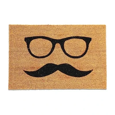Abbildung von Relaxdays Fußmatte Kokos, Moustache Motiv, 60x40cm, rutschfest, wetterfest, Türvorleger für innen &amp; außen, Natur/schwarz, 80% Kokosnuss 20% Kunststoff, 60x40 cm