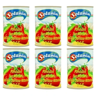 Abbildung von Solania San Marzano DOP Tomaten in der Dose, 6x400g, ideal für Pizza und Pasta.