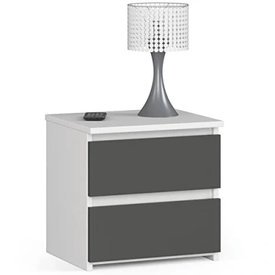 Abbildung von AKORD Kommode Set 2 Schubladen Sideboard Mehrzweckschrank Schrank Schreibtisch ecktisch Eck für Home Office Einfache Montage 40x40x35 Weiß &amp; Graphitgrau Front