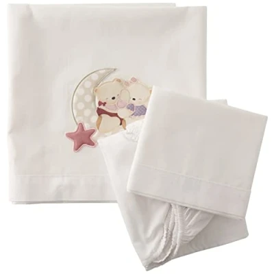 Abbildung von Interbaby 04179 12 Bettwäsche wiege 100% Baumwolle Modell: Liebender Bär, Weiss und rosa, 0.7 kg