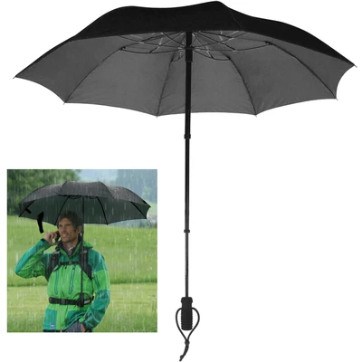 Abbildung von EuroSCHIRM Taschenregenschirm &quot;teleScope handsfree, schwarz&quot;, zweifach ausziehbarer Schaft, handfrei tragbar