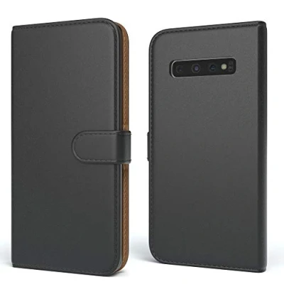 Abbildung von EAZY CASE Tasche kompatibel mit Samsung Galaxy S10 Schutzhülle Standfunktion Klapphülle Bookstyle, Handytasche Handyhülle Magnetverschluss und Kartenfach, Kunstleder, Schwarz
