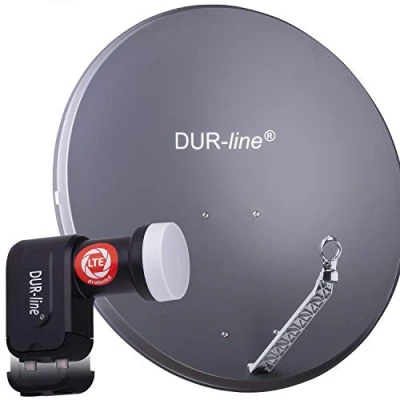 Abbildung von DUR line 2 Teilnehmer Set Qualitäts Alu Satelliten Komplettanlage Select 85cm/90cm Spiegel/Schüssel Anthrazit + Twin LNB für Receiver/TV [Neuste Technik, DVB S2, 4K, 3D]