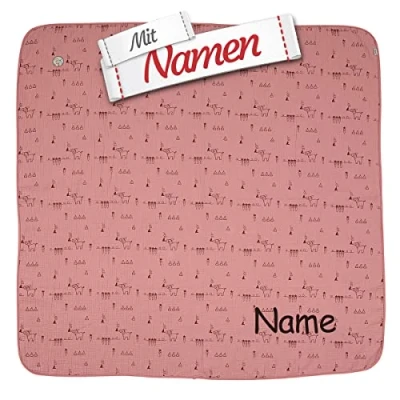 Abbildung von Sterntaler Musselin Emmis Garden Schmusedecke mit Namen bestickt, Kinderdecke Babydecke Kuscheldecke für Jungen und Mädchen, 120 x