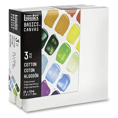 Abbildung von Liquitex 471020020 Basics Keilrahmen aus Fichtenholz 3er Set 20x20cm Leinwand 100% Baumwolle 280g/m², stabiler Fichtenholz, weiß vorgrundierte für Acrylfarben &amp; Ölfarben