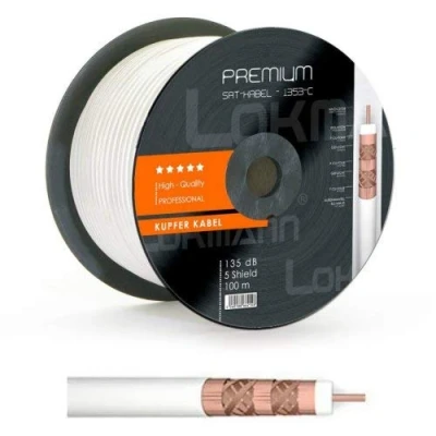 Abbildung von Lokmann Premium 135dB Stahl Kupfer 8mm SAT Koaxial Antennenkabel 5 Fach 4K 8K UHD 17 Meter