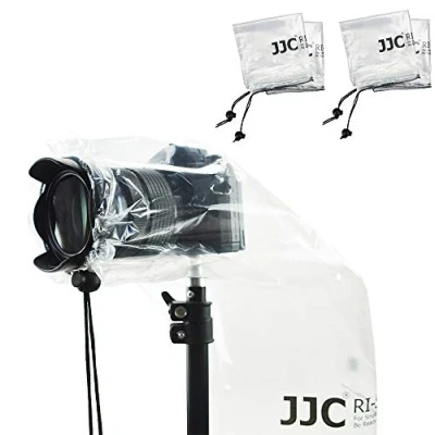 Abbildung von JJC Kamera Regenschutz für Canon, Nikon, Sony, Kameras mit Objektiv und Blitz bis zu 28 x 17 cm (L B), transparenter Regenschutz, Regenbekleidung, 4 Stück