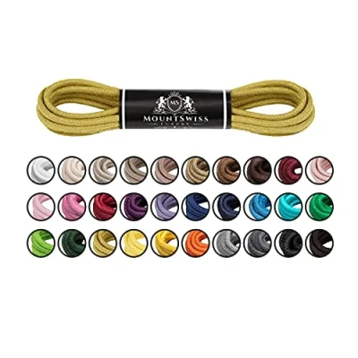 Abbildung von Mount Swiss Luxury Schuhbänder I Wasserabweisende und reißfeste Schnürsenkel rund ø 2 3 mm aus feiner Baumwolle/gewachst Farbe: Mustard, Länge: 90 cm