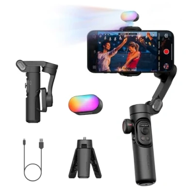 Abbildung von AOCHUAN 3 Achsen Gimbal Stabilisator für Smartphone, mit magnetischem RGB Fülllicht, verbesserte Gesichtsverfolgung, Fokusrad, Faltbarer iPhone iPhone/Android Aufnahmen Smart XE Kit