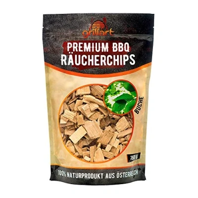 Abbildung von grillart® XL Premium Räucherchips Buche für das besondere Raucharoma sehr rauchaktives Räucherholz/Holzhackschnitzel Natürliches Alpenholz 750g