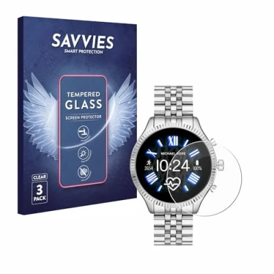 Abbildung von Savvies Panzer Schutz Glas für Michael Kors Access Lexington 2 (3 Stück) 9H Hartglas, Anti Fingerprint, Displayschutz