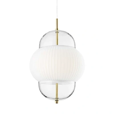 Abbildung von Hängeleuchte Shahin XL, Ø 38 cm, 5 flg., weiß / klar, Glas