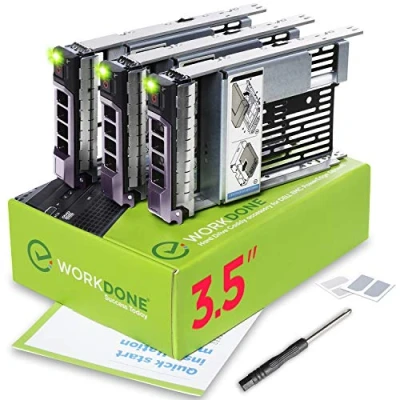 Abbildung von WorkDone 3er Pack 3,5 Zoll Festplatten Caddy mit 2,5 Festplattenadapter kompatibel für Dell PowerEdge Server Handbuch Aufkleber Vorderseite Schraubendreher