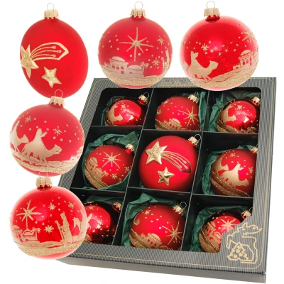 Abbildung von Krebs Glas Lauscha Weihnachtsbaumkugel &quot;Bethlehem Xmas Night, 8 Kugeln, 1 Taler mit Komet &amp; Stern, cm&quot;, Weihnachtsdeko, Christbaumschmuck, Christbaumkugeln aus