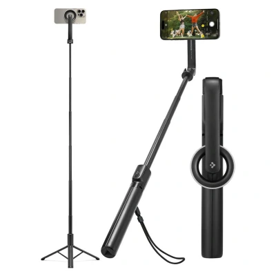 Abbildung von Spigen MagSafe Stativ Selfie Stick mit Fernbedienung Universal 120CM Schwarz Aluminium Black Friday Deals