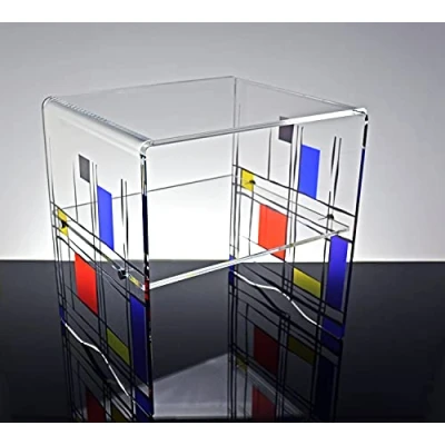 Abbildung von Slato Moderner Couchtisch für Wohnzimmer oder Schlafzimmer aus transparentem Acrylglas mit Aufdruck Era