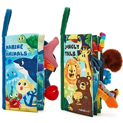 Abbildung von hahaland Babybuch Baby Stoffbuch 2 Stück Buch Spielzeug 0 Monate 3D Bilderbuch Fühlbuch Knisterbuch ab 3 6 Monate, Quiet Book Geschenk für Jungen Mädchen