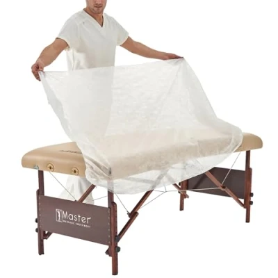 Abbildung von Master Massage Einweg Spanntuchlaken Spannbezüge Vlies Bezug (10 St./Pack) Abdeckung Überzug für Massageliege Behandlung Praxisbedarf