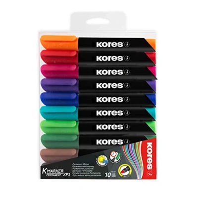 Abbildung von Kores K Marker XP1: Farbige Permanentmarker, 3 mm Rundspitze mit wasserfester und geruchsarmer Tinte, für alle Oberflächen, 10er Pack, sortierte kräftige Farben