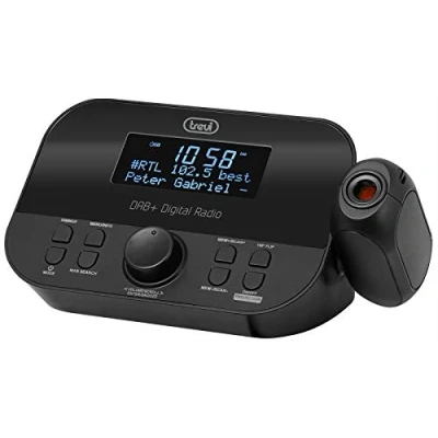 Abbildung von Trevi RC 85D8 DAB, Wecker mit Deckenprojektor, DAB/DAB+ Empfänger, FM RDS, Radiosenderspeicher, Doppelwecker, Snooze und Sleep Funktionen, LED Display, mitgeliefertem Netzteil, schwarz