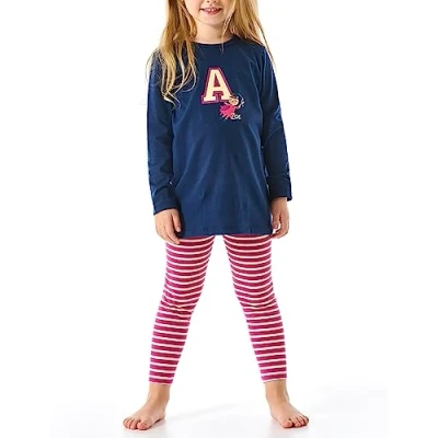 Abbildung von Schiesser Mädchen Schlafanzug Nachthemd mit Leggings lang 100% Organic Bio Baumwolle Größe 92 bis 140 Pyjamaset, dunkelblau_179961, 98