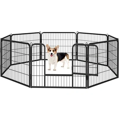 Abbildung von Yaheetech 8 TLG Welpenlaufstall Freilaufgehege mit Tür Laufstall für Hunde/Kaninchen/Kleine Haustiere je 80 cm x 60