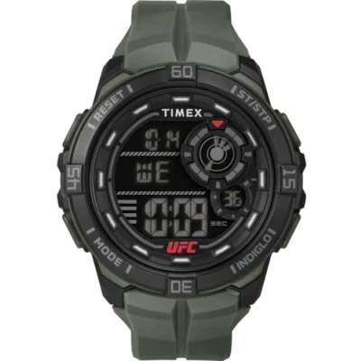 Abbildung von Timex UFC Rush Herren Armbanduhr, 52 mm, grünes Armband, digitales Zifferblatt, schwarzes Gehäuse TW5M59400