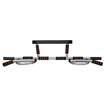 Abbildung von SPRINGOS Klimmzugstange, Multifunktional, Sportgerät, Türreckstange, Krafttraining, Reckstange aus Stahl, Dip Bar, Pull up Stange, Kraftsport, Fitness (Schwarz Orange 105cm)