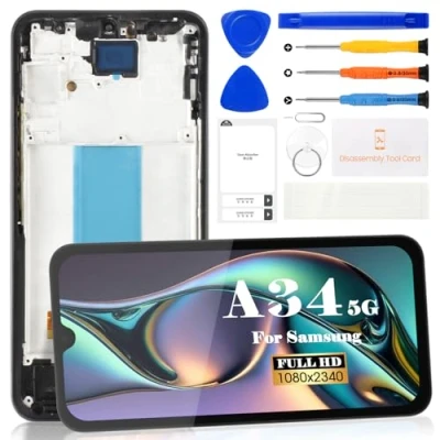 Abbildung von OLED LCD Bildschirm für Samsung Galaxy A34 5G A346 Display SM A346E, A346B, A346M, Display, Touchscreen Digitizer, Montage Reparaturteile mit Werkzeugen (Schwarz Rahmen)