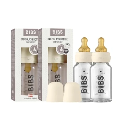 Abbildung von BIBS Baby Glass Bottle 110ml, 2er Pack, Vermindert Koliken, Runder Sauger aus Naturkautschuklatex, Unterstützt das Stillen, Complete Set 110 ml (Pack of 2), Ivory
