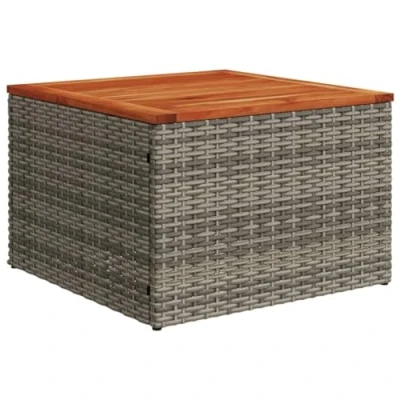 Abbildung von vidaXL Gartentisch, Couchtisch für Garten Terrasse, Beistelltisch mit Stahlrahmen, Outdoor Tisch Gartenmöbel Terrassenmöbel, Grau Poly Rattan Akazienholz