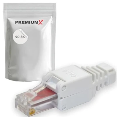 Abbildung von Premium X 20x Netzwerkstecker CAT 6 RJ45 CAT6 CAT5e Adapter Kupplung für Verlegekabel Innenleiter LAN Stecker werkzeuglos