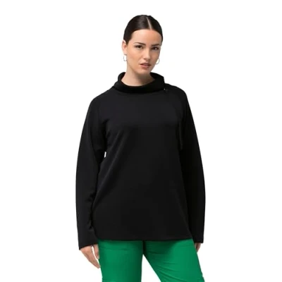 Abbildung von Ulla Popken Stehkragen Zipper Sweatshirt, Damen, Größe: 50/52, Schwarz