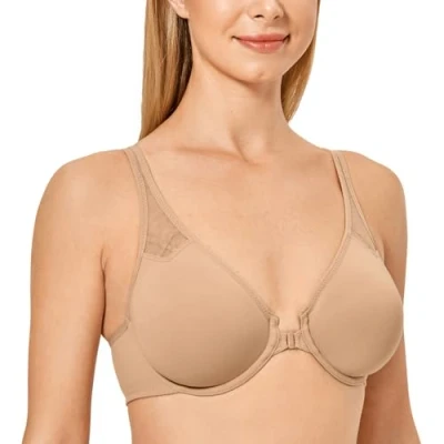 Abbildung von DELIMIRA Damen Vollschalen Vorderverschluss Seamless BH mit Bügel Ungepolster BHS Große Brüste Racerback Natürlich 75C