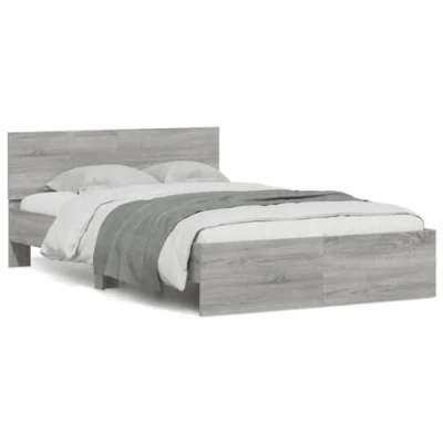Abbildung von vidaXL Bettgestell, Bettrahmen mit Lattenrost, Bett Gästebett Kopfteil, Doppelbett Schlafzimmerbett Schlafzimmermöbel, Grau Sonoma 120x200cm