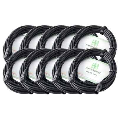 Abbildung von 10er Set Pronomic XFXM 10 Mikrofonkabel (10m Länge, XLR female 3 pol &gt; male pol, Stecker handgelötet, säure und ölfest, Spannzangen Zugentlastung) schwarz