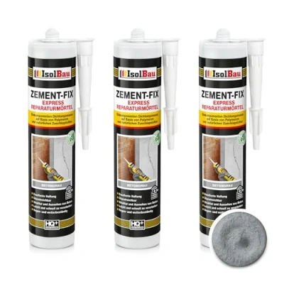 Abbildung von Isolbau Zement Fix 3 x 300 ml Betongrau Express Reperaturmörtel Dichtungsmasse für Fugen &amp; Risse im Innen Außenbereich, Kartusche