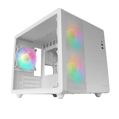 Abbildung von Mars Gaming MC 400 Schwarz, Kompaktes Micro ATX Gehäuse, Volles Seitenfenster Gehärtetem Glas, 3X 120mm FRGB Lüfter, Mesh Seitenteil, Weiß