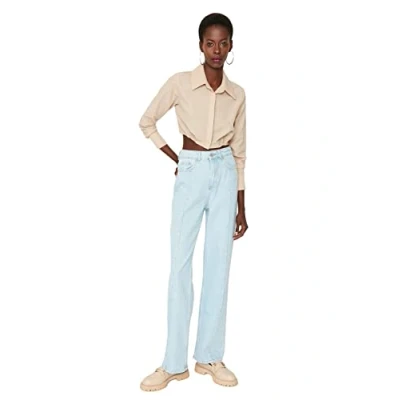 Abbildung von Trendyol Damen Men&#039;s Basic Medium Waistband Wide Leg 90s Jeans, Blau, 42 EU