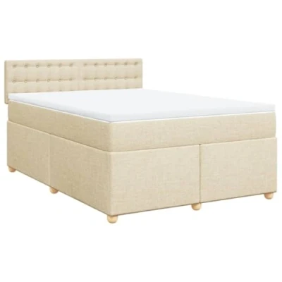 Abbildung von vidaXL Boxspringbett mit Matratze Polsterbett Bettrahmen Lattenrost Bettgestell Hotelbett Bett Doppelbett Schlafzimmerbett Creme 140x200cm Stoff