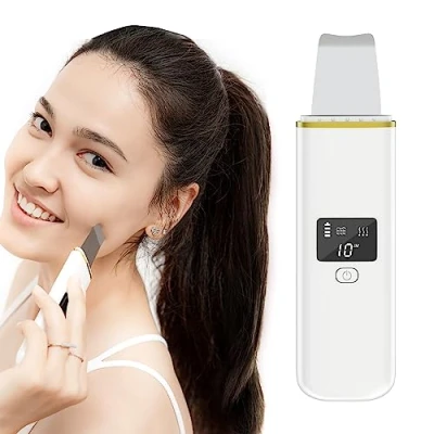 Abbildung von CARER SPARK Skin Scrubber, Ultraschallpeelinggerät mit 4 Modi Mitesserentferner Porenreinigung Gesichts Ultraschallschaber, für strahlende Haut, LCD Display und USB Aufladung zur Hautpflege
