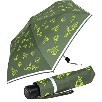 Abbildung von Knirps® Taschenregenschirm Kinderschirm 4Kids reflective mit Reflexborte, Sicherheit auf dem Schulweg, fluoreszierende Dinos
