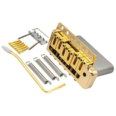 Abbildung von Wilkinson WOV09 Deluxe 52,5 mm Tremolo Bridge Steg 6 Schrauben Brücke für American Vintage Narrow Spacing Strat E Gitarre, Gold