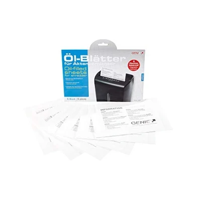 Abbildung von GENIE Feinpapier Ölblätter, Aktenvernichter, 6 Blatt, Ölpapier, Pflegekit, Reinigung, Pflege, Shredder, Cleaning Kit, weiß