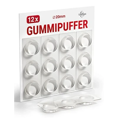 Abbildung von LouMaxx Gummipuffer 12 Stück transparent Ø 20mm Gummifüsse selbstklebend mit extra starkem Halt Premium Anschlagpuffer verhindern Rutschen und Kratzer auf Glasplatten, Anschlaglärm Vibration