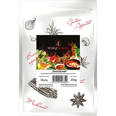 Abbildung von Haussalami Gewürz, Gewürzzubereitung zur Herstellung Deutscher Rohwurst Salami ohne Zusatzstoffe. Beutel 250g