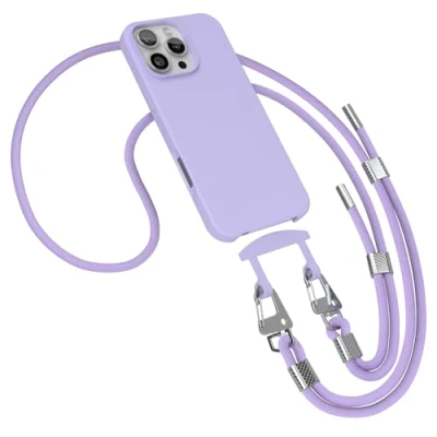 Abbildung von EAZY CASE Hülle mit Band kompatibel iPhone 16 Pro Max Handyhülle für Schutzhülle Silikonhülle Mikrofaser Fallschutz Handykette zum Umhängen 2in1 Handykordel Lavendel